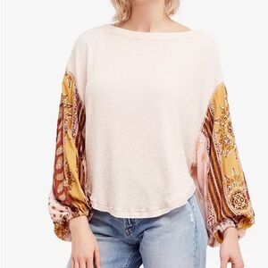 Free People Blossom Printed Balloon-Sleeve Thermal Sweater